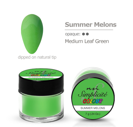 Dip nails manicure powder color swatch Summer melons medium leaf green
