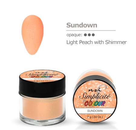 Dip nails manicure powder color swatch Sun down light peach with shimmer