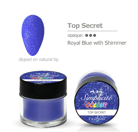 Dip nails manicure powder color swatch Top secret royal blue with shimmer