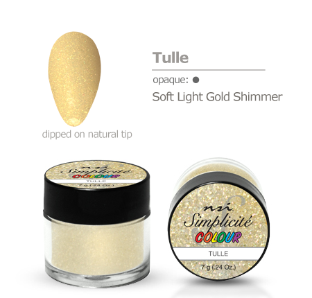 Dip nails manicure powder color swatch Tulle soft light gold shimmer