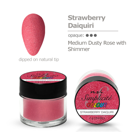 Dip nails manicure powder color swatch Strawberry daiquiri medium dusty rose with shimmer